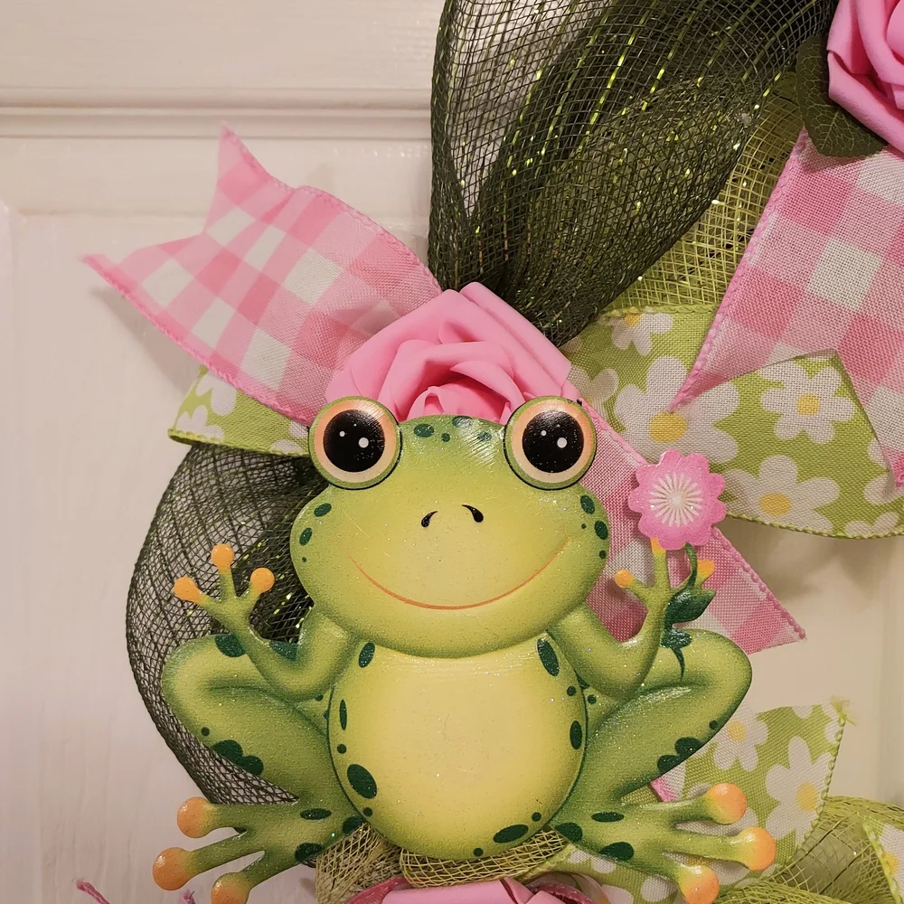 Frog Wreath , Welcome Wreath For Spring & Summer